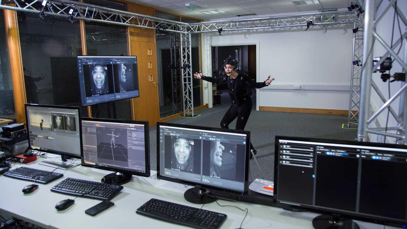 Actress acting in a motion capture suit