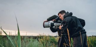 Filmmakers using Sony Burano in a grassy field
