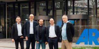 (L-R): Christian Richter, managing director ARRI; Frank Eischet, CFO Riedel; David Bermbach, managing director ARRI; Thomas Riedel, group CEO Riedel; Christoph Stahl, member of the ARRI founding family