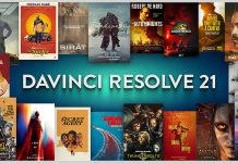 Poster wall of films made using DaVinci Resolve