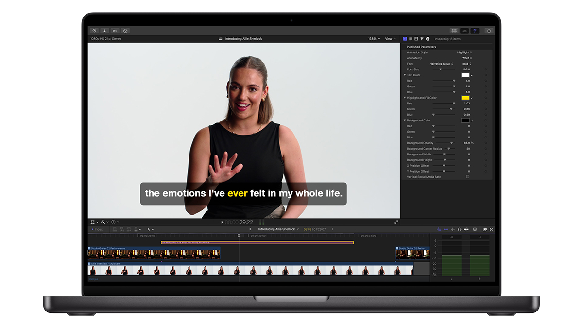 Final Cut Pro leverages on-device AI for Generate Captions