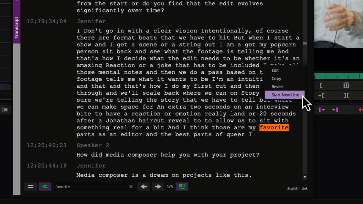 Media Composer 2026.8 Transcript Tools feature
