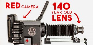 Image of a RED camera attached to a 140-year-old lens